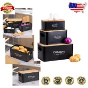 Lightweight Rectangular Vegetable Storage Canisters - Set of 3 with Wooden Lids