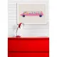 【摩達客】西班牙知名插畫家Judy Kaufmann-藝術創作海報掛畫裝飾畫-粉紅汽車(附本人簽名/含木框)