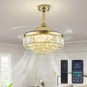 Pacific Core 42" Indoor Gold Smart Retractable Crystal Ceiling Fan+Light+Remote