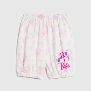 【GAP】女幼童裝 Gap x Barbie芭比聯名 Logo純棉印花束口鬆緊短褲-粉色印花(810364)