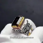 Unique Smoky Quartz Mens Ring 925 Sterling Silver Quartz Ring High Quality Smoky