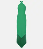 [Taller Marmo] Taller Marmo Nina fringed crêpe cady maxi dress AU 14 green
