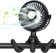 Portable Battery Powered Stroller Fan,Mini Handheld Personal USB Fan,Car Seat Baby Fan with Flexible Tripod,360° Rotatable Ultra Quiet Desk Fan with LED Light for Stroller/Bike/Camping/BBQ/Gym