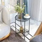 2 Tier Round Sofa Side End Table Tempered Glass Top Snack Coffee Laptop Desk