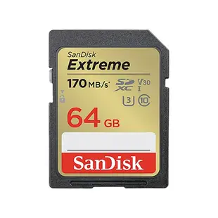 SANDISK 晟碟 Extreme SDXC 64GB-256GB U3 C10 V30 記憶卡 4K UHD