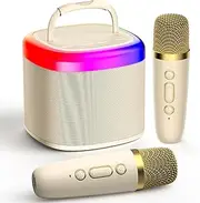 JYX Mini Karaoke Machine, Portable Bluetooth Karaoke Speaker with 2 Wireless Microphones and Party Lights for Kids and Adults, Birthday Gifts for Girls Boys Family Home Party (2 Mics)