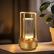 Cordless Table Lamp, Rechargeable Lamp with 2000mA Battery, 3 Color Stepless Dimming, Lumisom & Klarako Crystal Lantern Lamp, Battery Lamp for Bedroom/Bar/Cafe/Camping