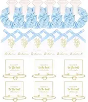 18 Pcs Bridesmaid Proposal Gifts Bridesmaid Hair Scrunchies Knot Bracelet Proposal Card Bridal Shower Gifts Bachelorette Party Wedding Favors Bridal Party Present for Women (Blue Series)