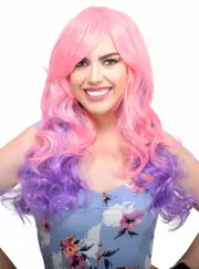 Paige Pink and Purple Long Curly Womens Costume Wig