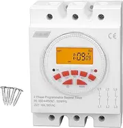 Luocute 3 Phase Power Timer Switch, Programmable Control Timer 7 Day 24 Hour HD Backlit LCD Display Timer Switch with Rubber Buttons for Swimming Pools Lighting Irrigation Systems