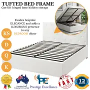 Bed Frame Queen Double King Single Size with Gas Lift Storage Base White Leather