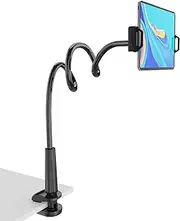 Tablet Stand Holder, Mount Holder Clip with Grip Flexible Long Arm Gooseneck Compatible with ipad iPhone/Nintendo Switch/Samsung Galaxy Tabs/Amazon Kindle Fire HD (Black)