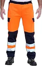 Parsa Fashions Mens Hi Vis Contrast Combat Trousers Hi Viz Workwear High Visibility Reflective Tape Band Work Fleece Safety Warm Security Bottoms Sizes: Small - 3XL