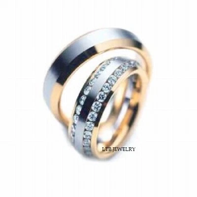 10K TWO TONE GOLD MATCHING WEDDING BANDS, HIS & HERS DIAMOND WEDDING RINGS SET