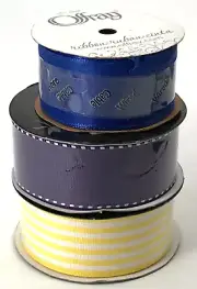 The Ribbon Boutique 1.5" Yellow/White Stripe & Purple / Offray Royal Blue NEW