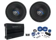 (2) Rockville K5 W10K5S2 10" 1200w 2 Ohm Car Subwoofers+Mono Amplifier+Amp Kit