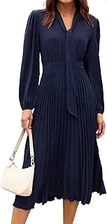 [GRACE KARIN] Women's Tea Dress with Bow Tie V-Neck Long Sleeve Dress Back Smocked Hidden Zip