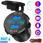 12V 24V Dual QC 3.0 USB + PD Type-C Fast Car Charger Socket Adapter Power Outlet