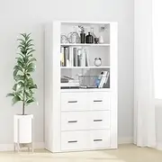 Highboard High Gloss White Engineered Wood - Modern Sideboard Buffet, Bar Cabinet, Kitchen Storage, Dining Room Furniture, Shelf, Room Cabinet