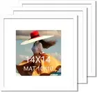 14X14 Picture Frame 3 Pack White Solid Wood for Mat 10X10 Wall Mounting Square P