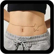 [Inilbran] Boho Large Star Waist Chain Vintage Hollow Star Belly Chain Gold Pentagram Bikini Waist Belt Adjustable Summer Beach Thin Chains Accessories Jewellery for Women, Einstellbar, Zinc alloy, No