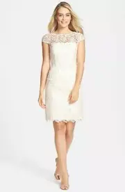 Adrianna Papell Lace Shift Dress sz 6 White Illusion Cocktail Wedding NWT