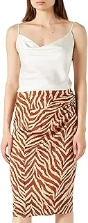 [Pretty Darling] Women's Brown Zebra Satin Twist Open Drop Front Midi Skirt