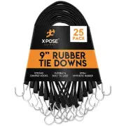 9 Inch Rubber Bungee Cords with Hooks 25 Pack (18” Max Stretch)