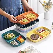 Awlfim Wheat Straw compartmentalised Plate Adult Dinner Plate Rectangular Canteen Student Meal Plate Drop-Proof Divider Plate Large 4PCS