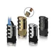JOBON Metal Windproof Butane Gas Lighter Triple JET Flame Torch +Punch Cutter