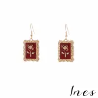 在飛比找momo購物網優惠-【INES】韓國設計金色復古滴釉畫框玫瑰造型耳環(滴釉耳環 