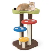 Costway Mushroom Cat Tree Tower 94cm Tall Cat Activity Center w/Sisal Posts/Cushion/Platforms