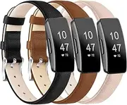 POHNUI 3 Pack Leather Bands Compatible with Fitbit Inspire 2 / Inspire HR/Inspire/Ace 2, Soft Adjustable Leather Replacement Straps for Fitbit Inspire Fitness Tracker Women Men