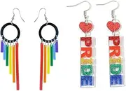 [RTY] 2Pcs Pride Rainbow Tassels Dangle Drop Earrings for Gay Lesbian Acrylic Colorful Hook Earrings Transgender Nonbinary Asexual Flag Earrings