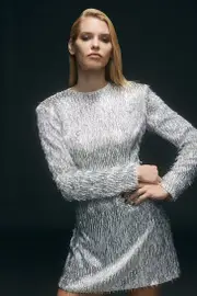 Sequin Strong Shoulder Cut Out Back Woven Mini Dress