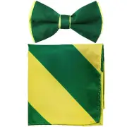 New Men's Two Tones Pre-tied Bow Tie and Hankie Set Emerald & Neon Green