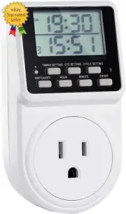 Digital Infinite Repeat Cycle Intermittent Timer Plug for Electrical Outlet, 24