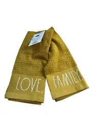 Rae Dunn NWT Mustard Yellow Love Family Kitchen Dish Towels