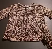 New Susan Lawrence Plus Size 1X Blouse Leopard Print SHIRT w/Side Tie