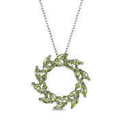 Marquise Peridot Wreath Open Circle Pendant in Sterling Silver