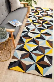 Crystal Designer Wool Blue Runner Rug
