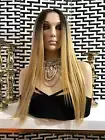 Blonde Ombré Straight Human Hair Blend Multi Parting Lace Front Wig - O'Hara