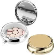 2Pcs Pill Box Small Pill Case for Purse or Pocket, Portable Cute Pill Container Metal Pill Box Decorative Medicine, Vitamin, Fish Oil and Supplements Holder Organizer (Silver&Gold)