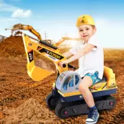 Kids Ride On Excavator With Helmet Outdoor Toy Digger Pretend Play Loader Car