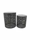 NESTED ROUND LASER CUT S/2 GEOMETRIC METAL BLACK MIRRORED TOP SIDE COFFEE TABLES