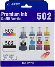 XLhippo 502 Ink Refill Bottle for ET-2850 ET-3850 ET-15000 ET-4850 502 Black Color Ink Compatible for Ecotank ET 2850 ET 3850 ET15000 ET-2760 ET-4760 ET 4850 ET-3830 ET-3843 2750 4750 Printer