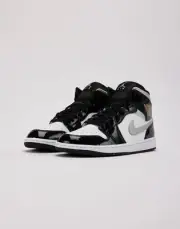 Size 15- Jordan 1 Mid SE Patent Black Metallic Silver Gold