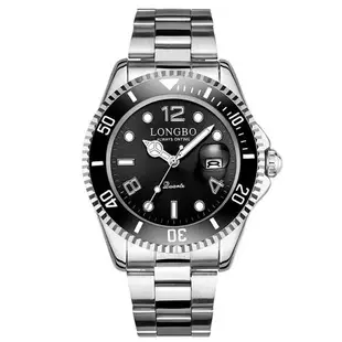 LONGBO龍波 80430時尚經典水鬼系列夜光指針鋼帶手錶