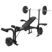 Home Gym Weight Bench with Barbell Rack, Incline Bench, and Leg Curl Extension