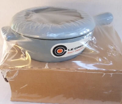 NEW Le Creuset rare FRENCH GRAY color Cheese Fondue SET Cast Iron 6 Forks